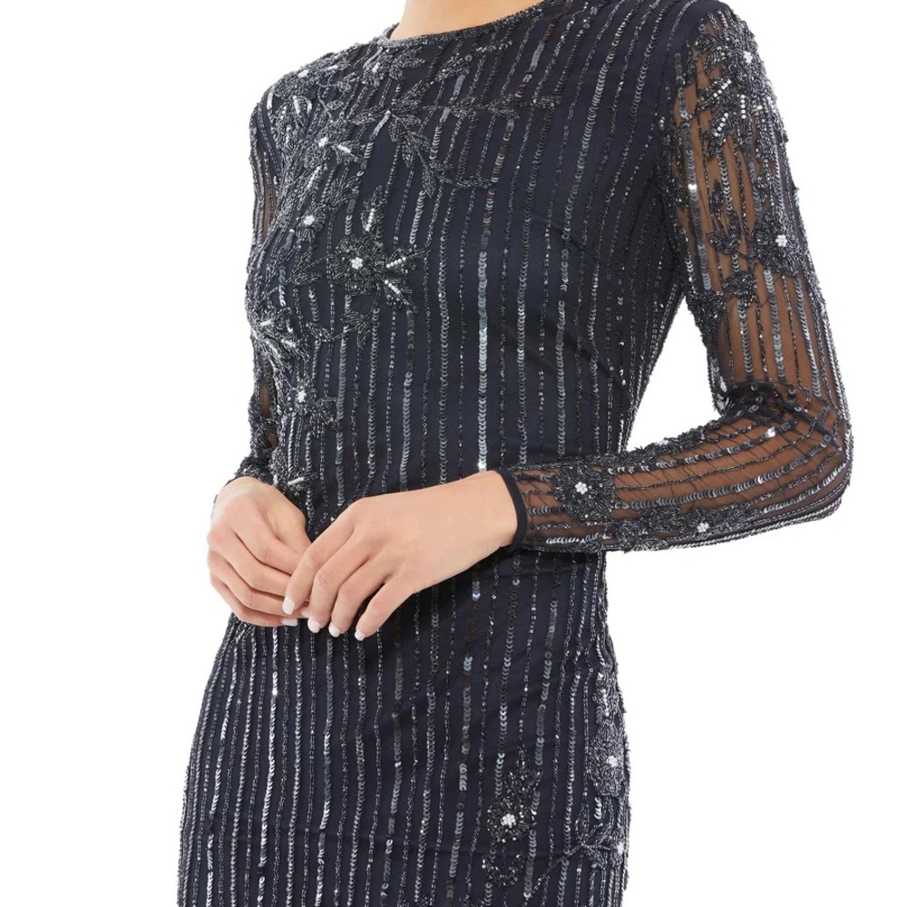(C) BNWT MAC DUGGAL EMBELLISHED HIGH NECK ILLUSION LONG SLEEVE GOWN #93626